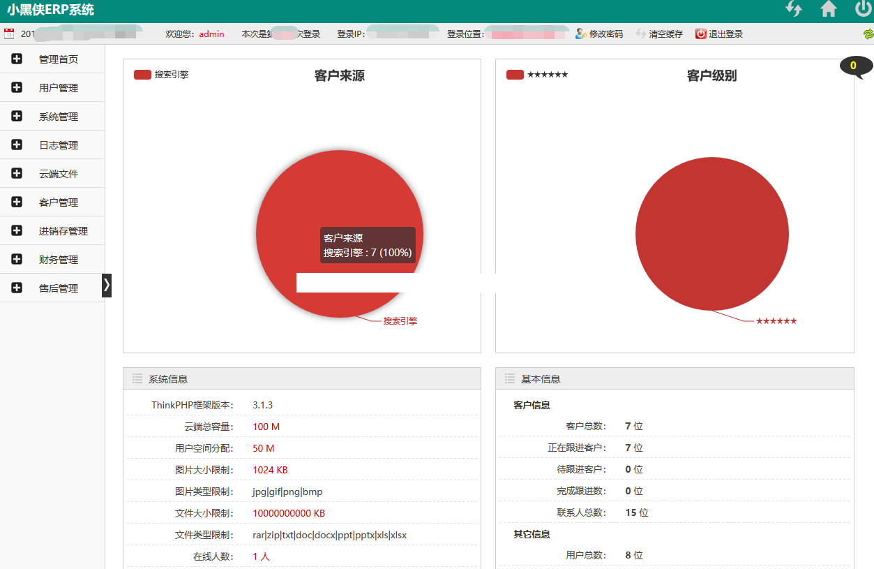 Thinkphp客户进销存多仓库erp系统云端文件管理系统源码